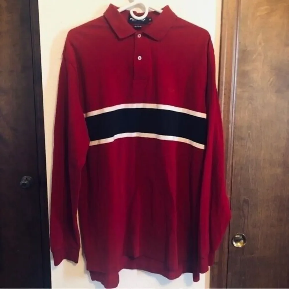 Polo Golf Ralph Lauren Men's XL/Large Red Knit‎ Long Sleeve 1/4 Button Polo